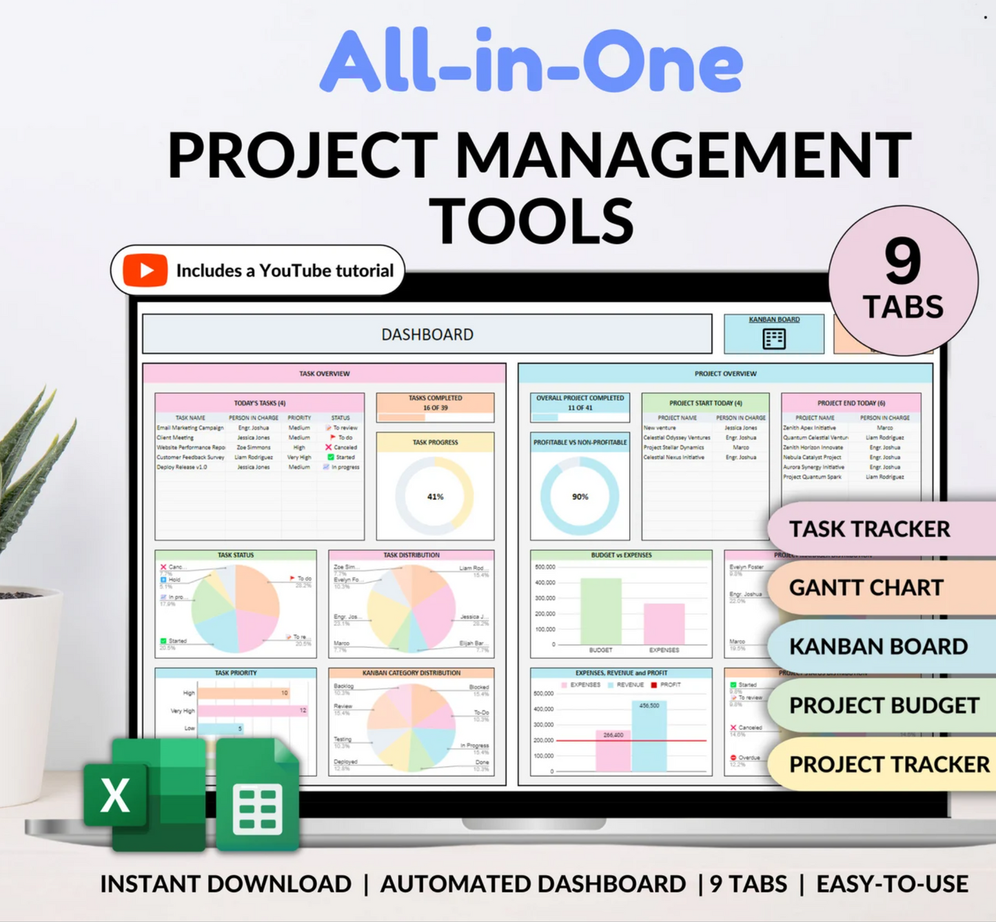 Project Management Tool for Small Business: 🗂️ Project Planner, ✅ Task Tracker, 📝 To-Do List Template,  Business Planner,  Kanban Board, 📊 Excel