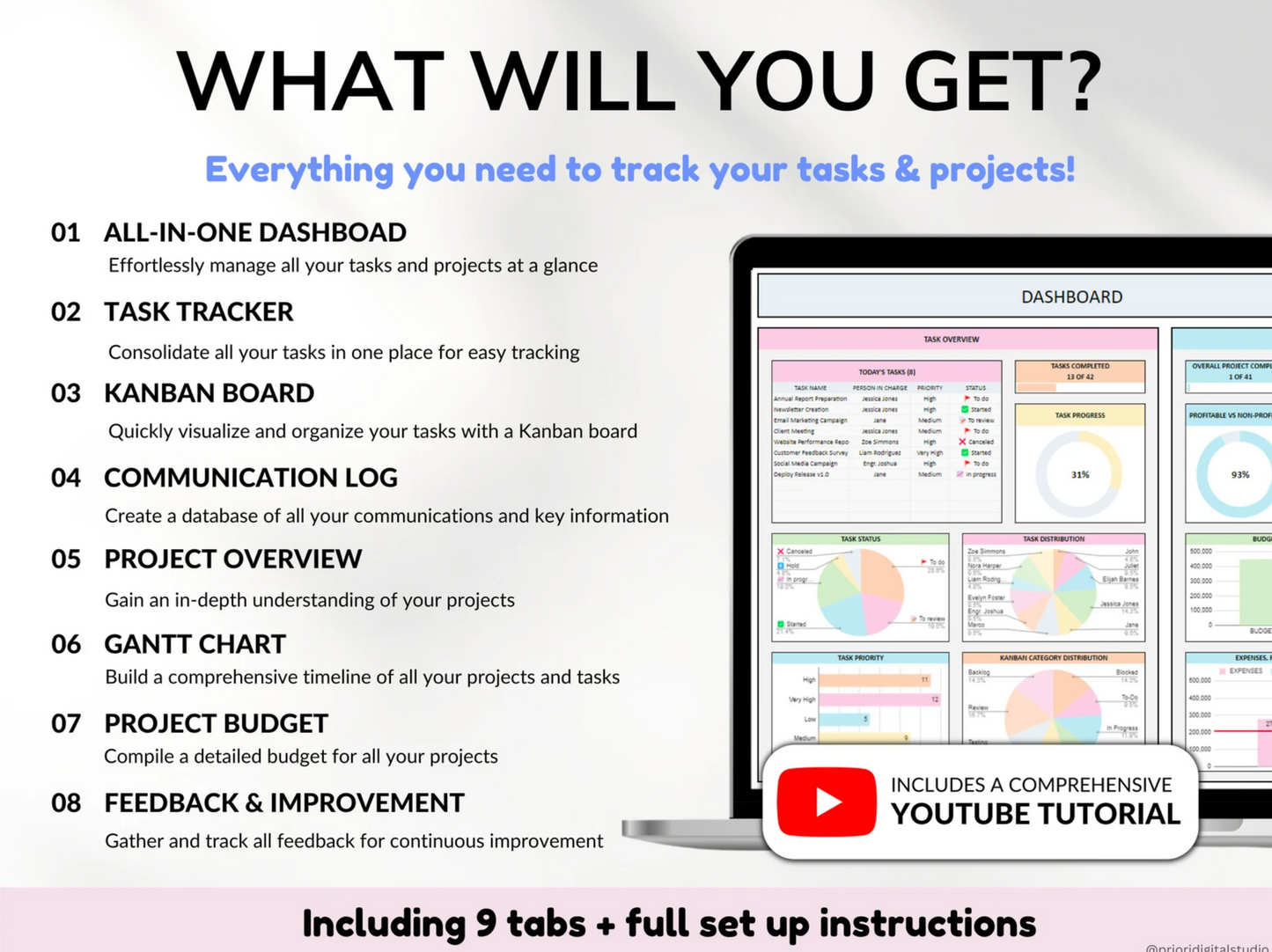 Project Management Tool for Small Business: 🗂️ Project Planner, ✅ Task Tracker, 📝 To-Do List Template,  Business Planner,  Kanban Board, 📊 Excel