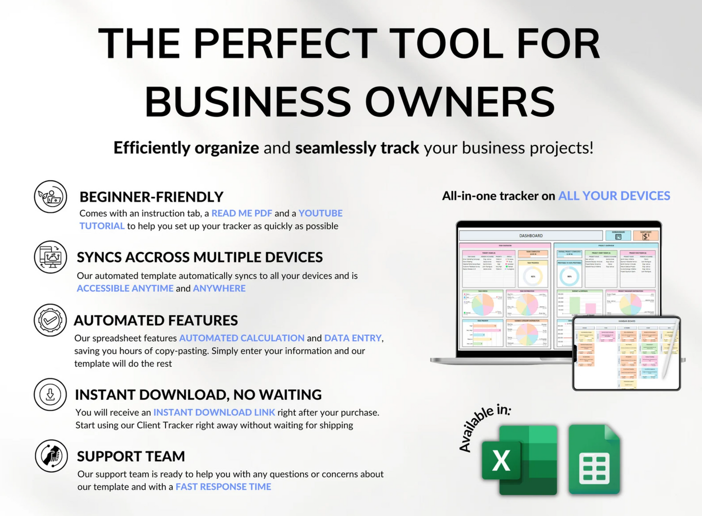 Project Management Tool for Small Business: 🗂️ Project Planner, ✅ Task Tracker, 📝 To-Do List Template,  Business Planner,  Kanban Board, 📊 Excel